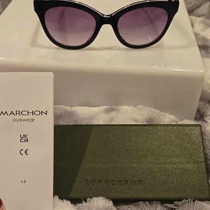 Longchamp Paris Black Cat-Eye Sunglasses Brand New in Case