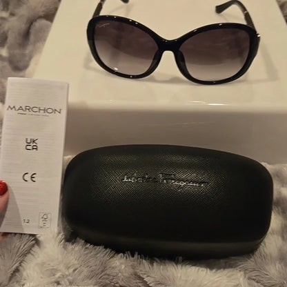 Salvatore Ferragamo Black Oversized Sunglasses Brand New in Case