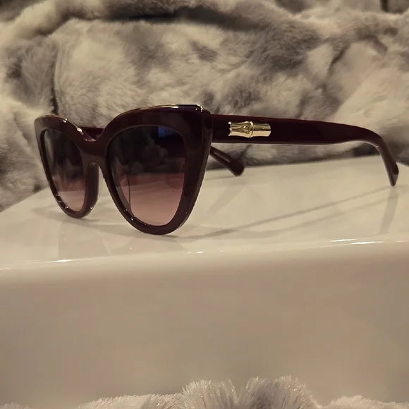 Longchamp Paris Burgundy Cat Eye Sunglasses Brand New In Case