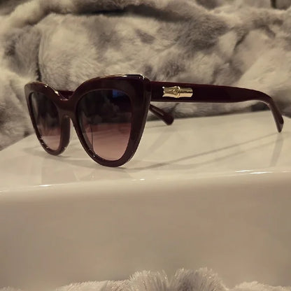 Longchamp Paris Burgundy Cat Eye Sunglasses Brand New In Case
