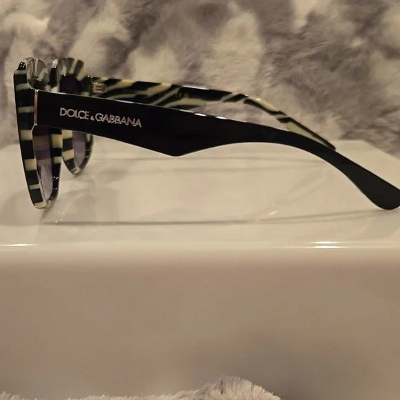 Dolce & Gabbana Black on Zebra Gray Gradient Sunglasses Brand New In Box