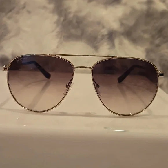 Salvatore Ferragamo Gold Aviator Sunglasses Brand New in Box