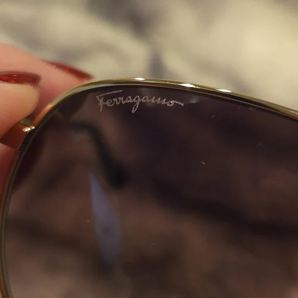 Salvatore Ferragamo Gold Aviator Sunglasses Brand New in Box