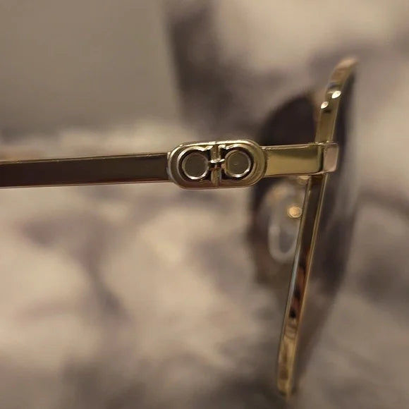 Salvatore Ferragamo Gold Aviator Sunglasses Brand New in Box