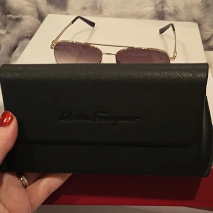Salvatore Ferragamo Gold Aviator Sunglasses Brand New in Box