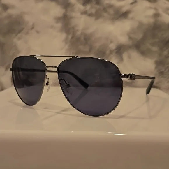Salvatore Ferragamo Dark Gunmetal Aviator Sunglasses Brand New In Case