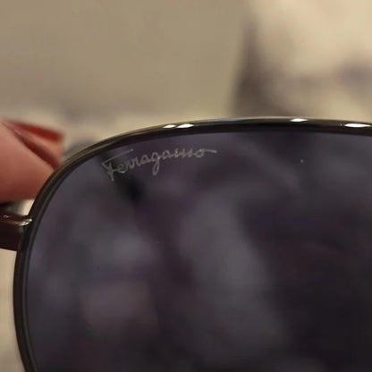 Salvatore Ferragamo Dark Gunmetal Aviator Sunglasses Brand New In Case