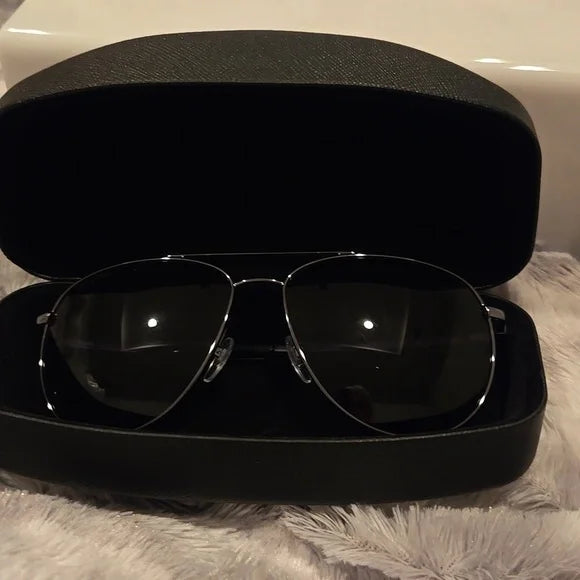 Salvatore Ferragamo Dark Gunmetal Aviator Sunglasses Brand New In Case