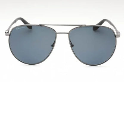 Salvatore Ferragamo Dark Gunmetal Aviator Sunglasses Brand New In Case
