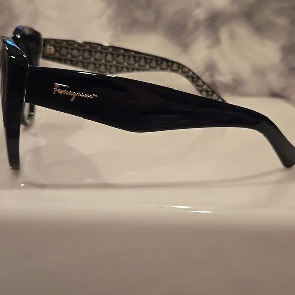 Salvatore Ferragamo Black Cat-Eye Sunglasses Brand New In Case