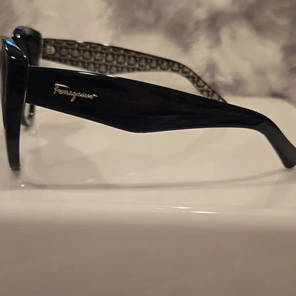 Salvatore Ferragamo Black Cat-Eye Sunglasses Brand New In Case
