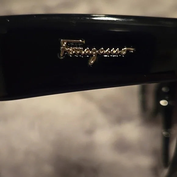 Salvatore Ferragamo Black Cat-Eye Sunglasses Brand New In Case