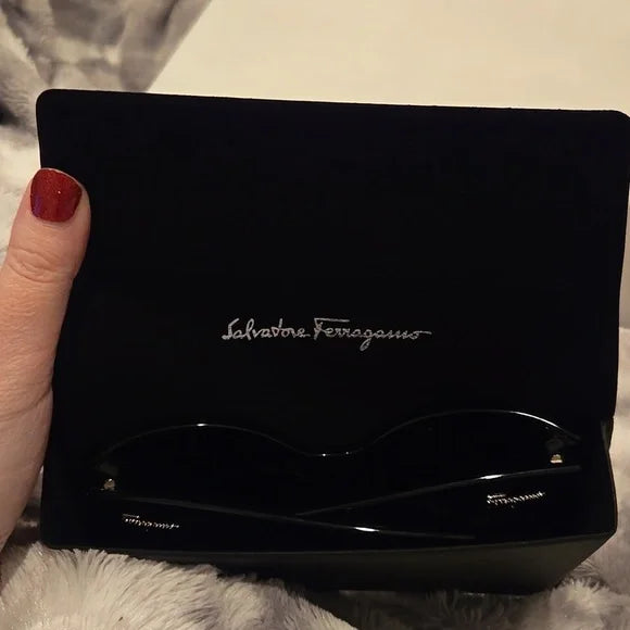 Salvatore Ferragamo Black Cat-Eye Sunglasses Brand New In Case