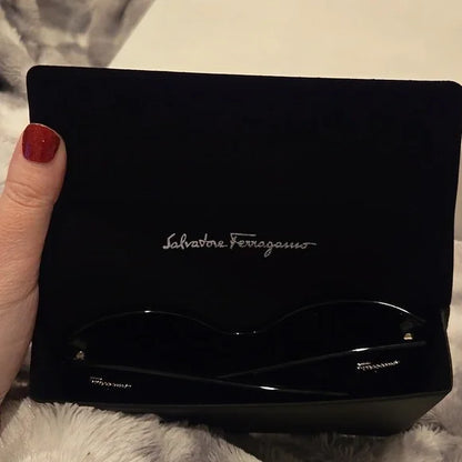 Salvatore Ferragamo Black Cat-Eye Sunglasses Brand New In Case
