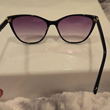Longchamp Paris Black and Gold Cat Eye Sunglasses Brand New In Case