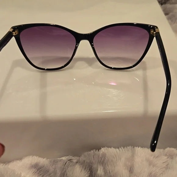 Longchamp Paris Black and Gold Cat Eye Sunglasses Brand New In Case