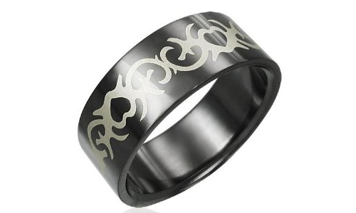 BLACK STAINLESS hot STEEL TRIBAL DESIGN RING